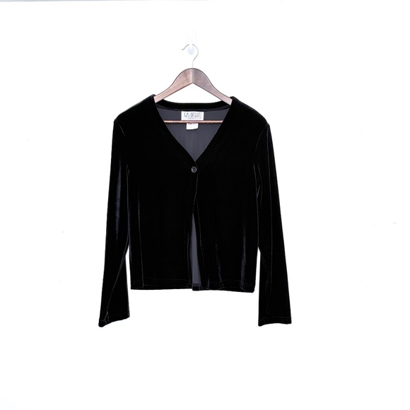 VTG 90s Black Velvet Cardigan | Whimsygoth Goth Festive Holiday Party | Large - Picture 1 of 5